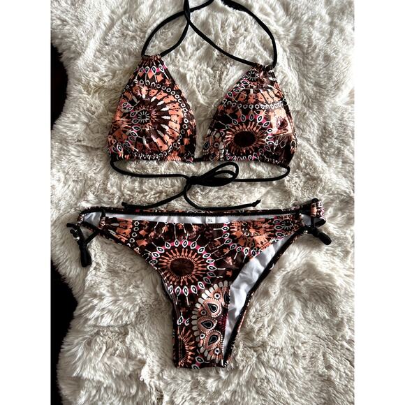 NEW Triangle Halter Top String Tie Mandala Print Bikini Size MEDIUM - Picture 3 of 7